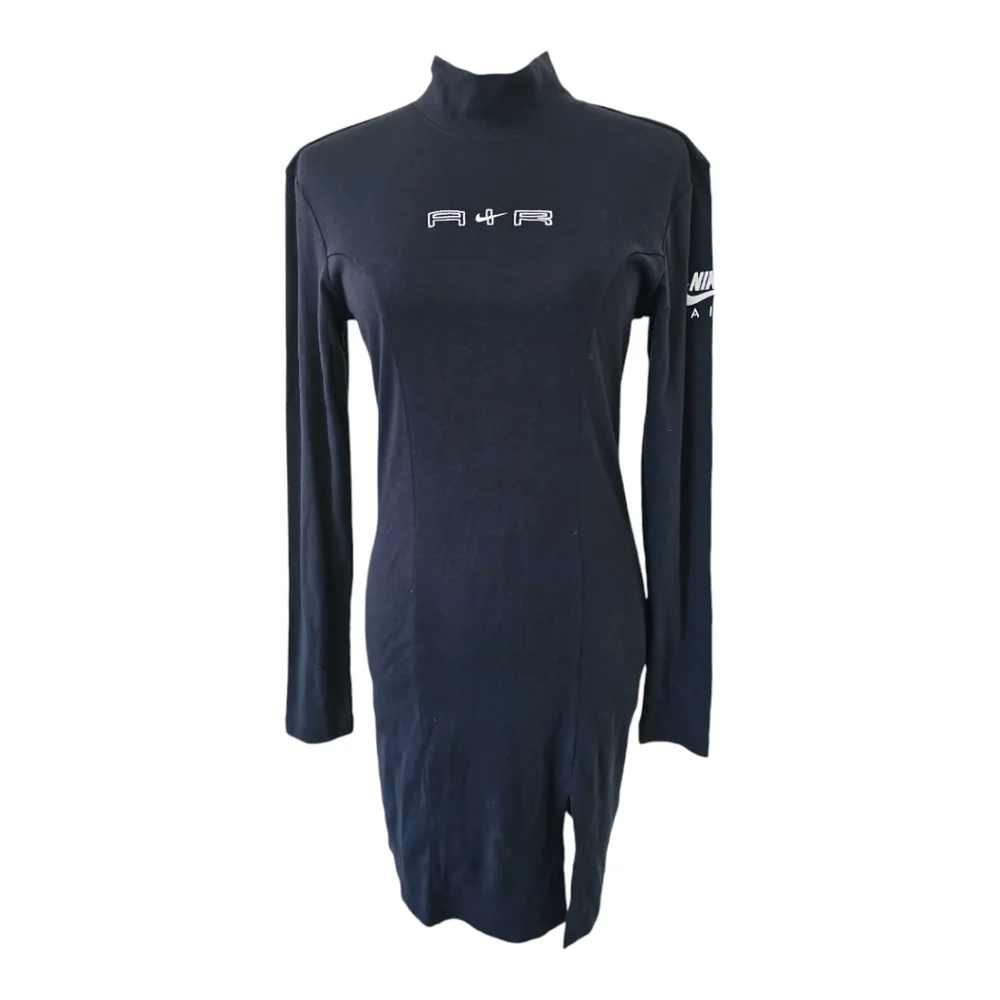 Nike Air Black Mock Neck Long Sleeve Bodycon Dress Small – Back Zip, Thigh Slit